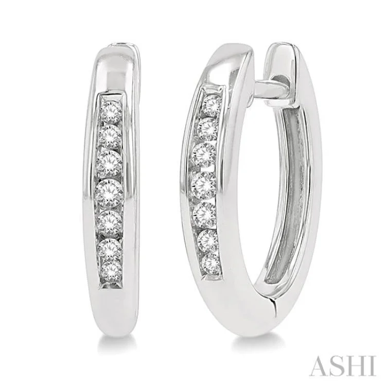 Crystal Stud Earrings for Weddings-1/10 Ctw Inlay Round Cut Diamond Huggie Earrings in 10K White Gold