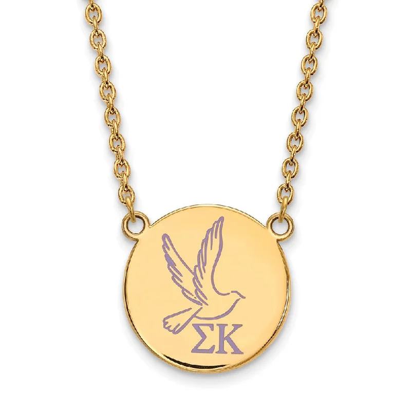 Necklace with Engraved Charm for Personal Touch-14K Plated Silver Sigma Kappa Large Enamel Necklace