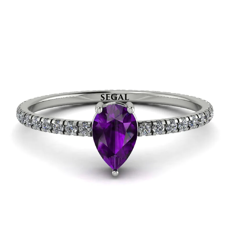 Simple Gemstone Ring for Fashion-Pear Amethyst Ring With Micro Pave - Taylor No. 303