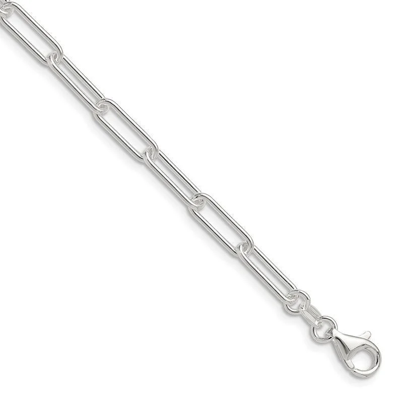 Custom Charm Bracelet for Women-Sterling Silver Polished 4.5mm Elongated Cable Chain Bracelet