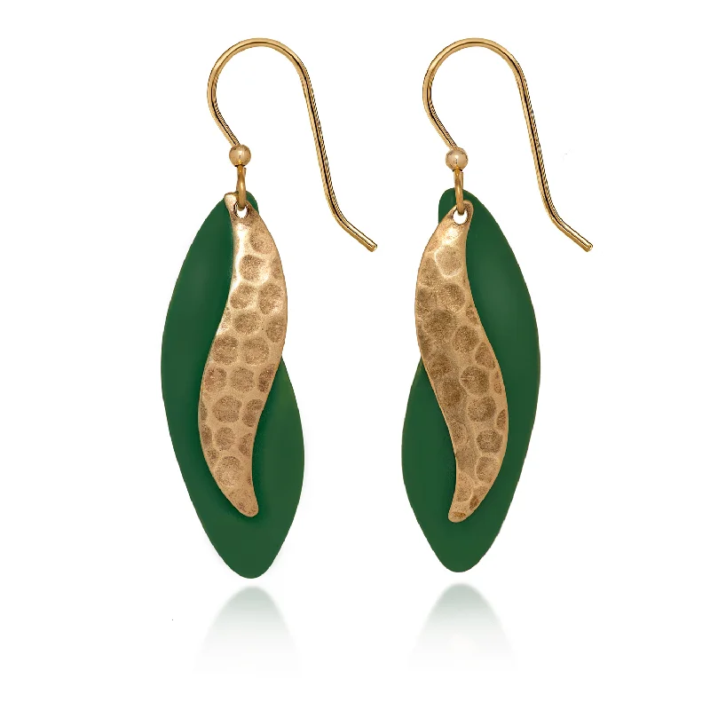 Luxury Gold Earrings for Anniversary-Silver Forest Green and Gold Dangle Earrings