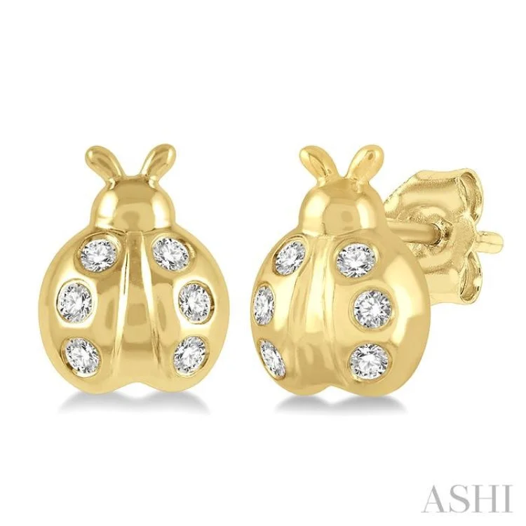 Sparkly Earrings for Bridesmaids-1/10 Ctw Ladybird Round Cut Diamond Petite Earring in 10K Yellow Gold