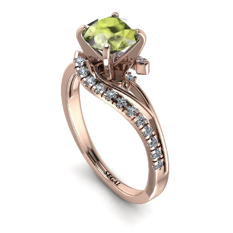 Boho Chic Ring for Casual Wear-Twist Shank Peridot Engagement Ring - Maria No. 702