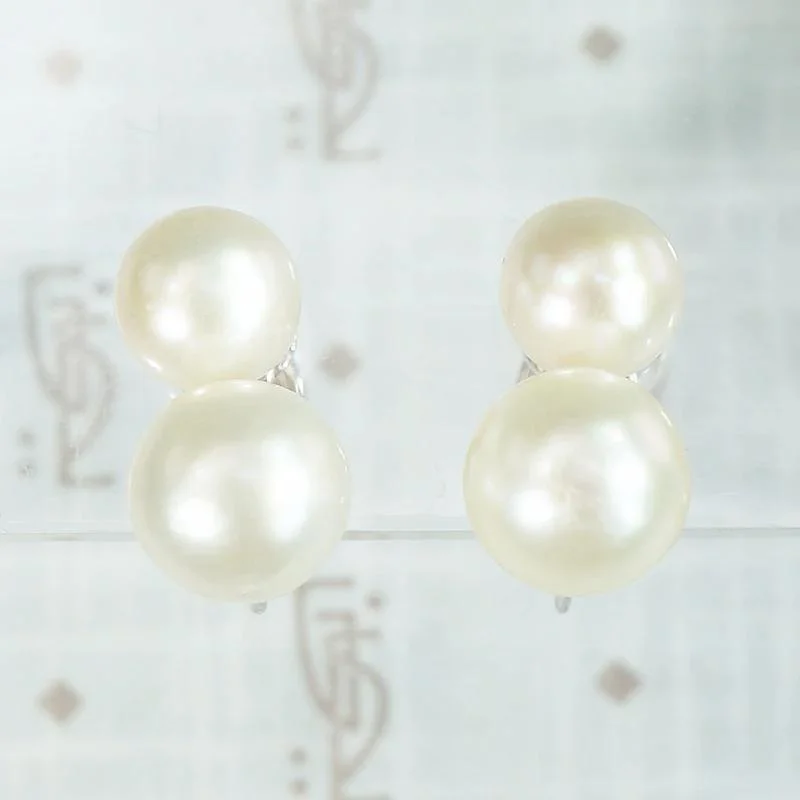 Black and Gold Earrings-Elegant Vintage Pearl Earrings in White Gold