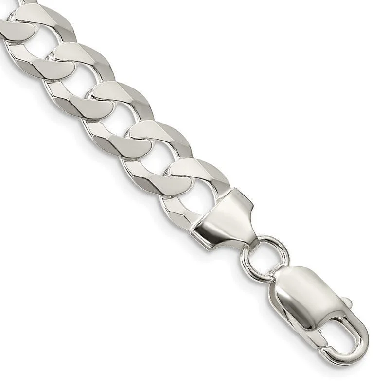 Chunky Crystal Bracelet for Bold Fashion-Sterling Silver 8.5mm Flat Curb Chain Bracelet