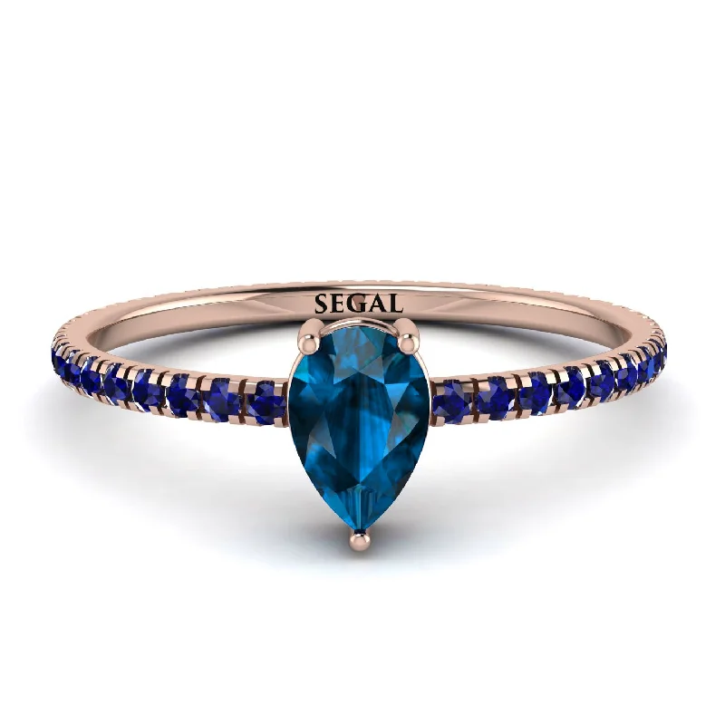 Wedding Band with Diamonds-Pear Blue Topaz Ring With Micro Pave - Taylor No. 514