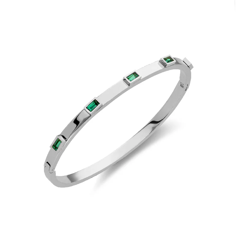 Adjustable Bangles for Comfort-Emerald bangle silver