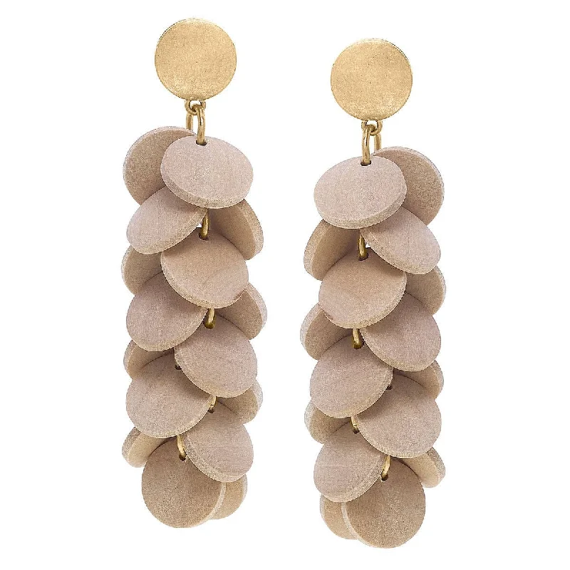 Crystal Earrings for Parties-Earrings - Naya Wood Disc Cluster Statement Earrings in Worn Gold