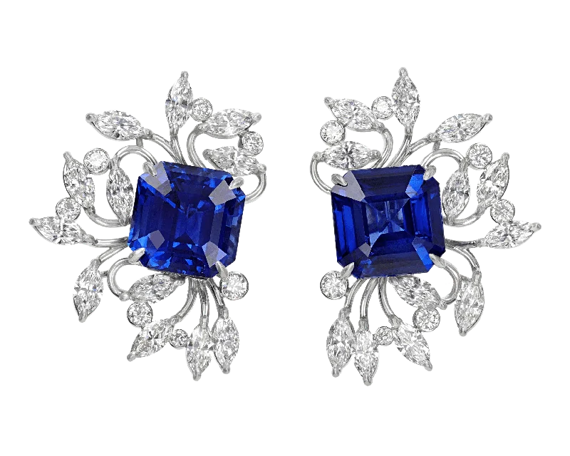 Beautiful Diamond Earrings for Women-Ceylon Sapphire Earrings, 20.60 Carats