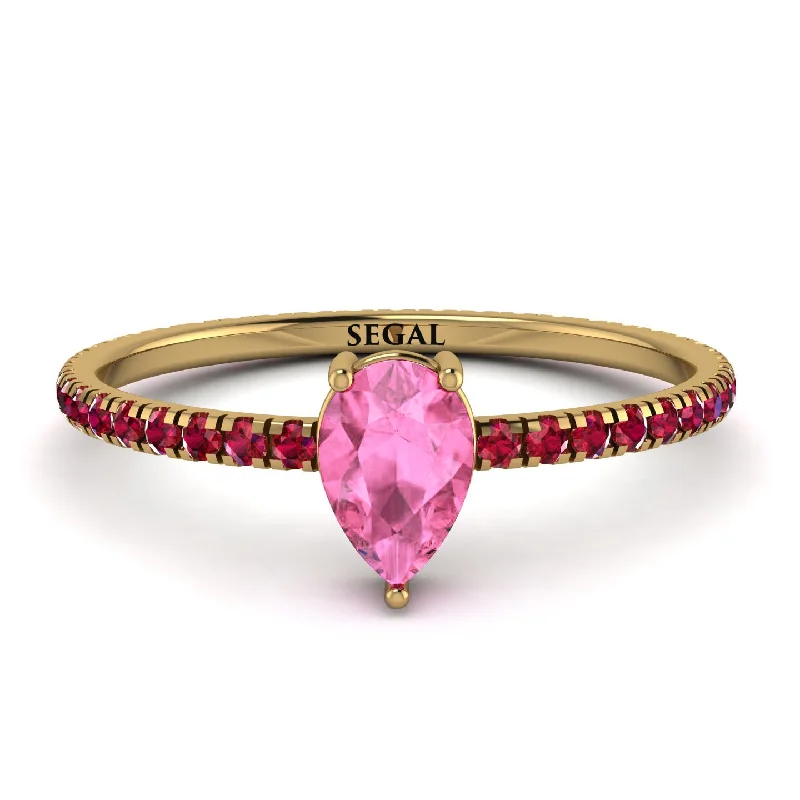 Sterling Silver Ring with Gemstones-Pear Pink Moissanite Ring With Micro Pave - Taylor No. 810