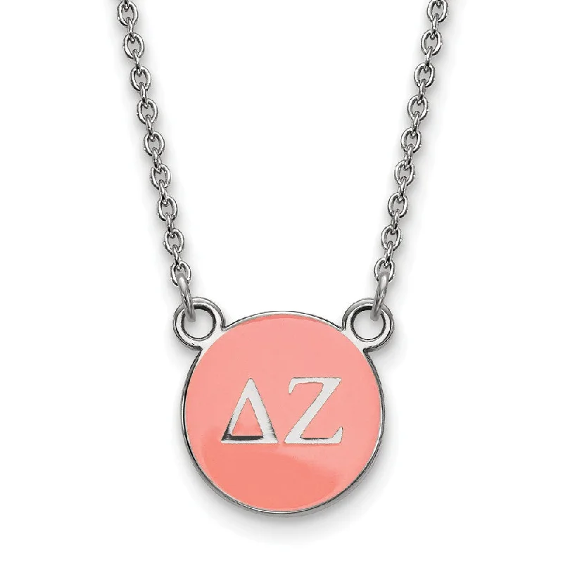 Elegant Pendant Necklace for Weddings-Sterling Silver Delta Zeta Small Coral Enamel Disc Necklace