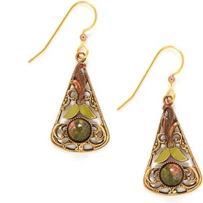 Gold Earrings for Evening Events-Silver Forest Soft Filigree and Unikite Earrings