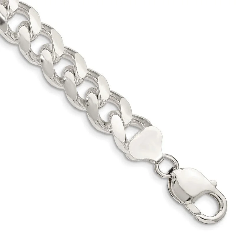 Handcrafted Bracelet for Personal Style-Sterling Silver 10.5mm Domed w/ Side D/C Curb Chain Bracelet