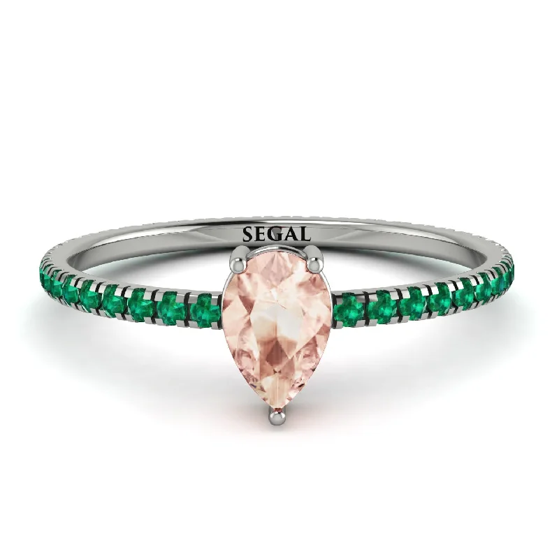 Women’s Wedding Ring with Emerald-Pear Morganite Ring With Micro Pave - Taylor No. 906