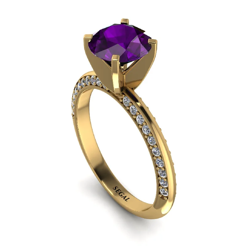 Custom Engraved Ring for Couples-Classic Amethyst Ring With A Twist - Leilani No. 301