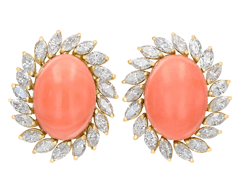 Colorful Crystal Earrings-Coral and Diamond Earrings