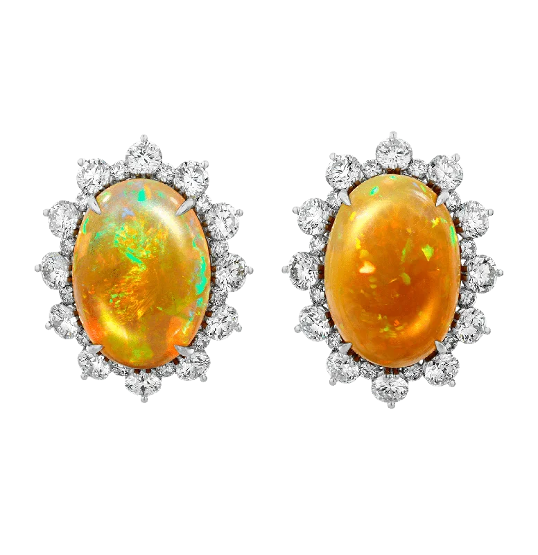 Pearl Drop Earrings for Brides-Fire Opal Earrings, 13.40 Carats