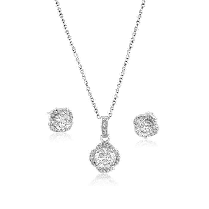 Birthstone Necklace for Family-Silver 925 Rhodium Plated Round Moissanite 0.5 Carat Earring and 1 Carat Necklace Sets