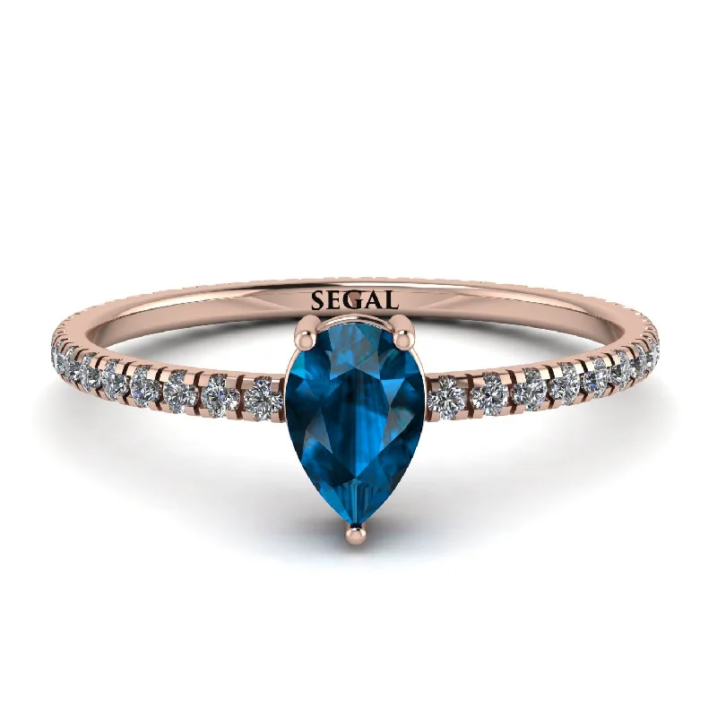 Vintage Wedding Ring for Couples-Pear Blue Topaz Ring With Micro Pave - Taylor No. 502