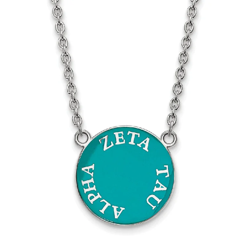 Personalized Birthstone Necklace for Mom-Sterling Silver Zeta Tau Alpha Large Enamel Disc Necklace