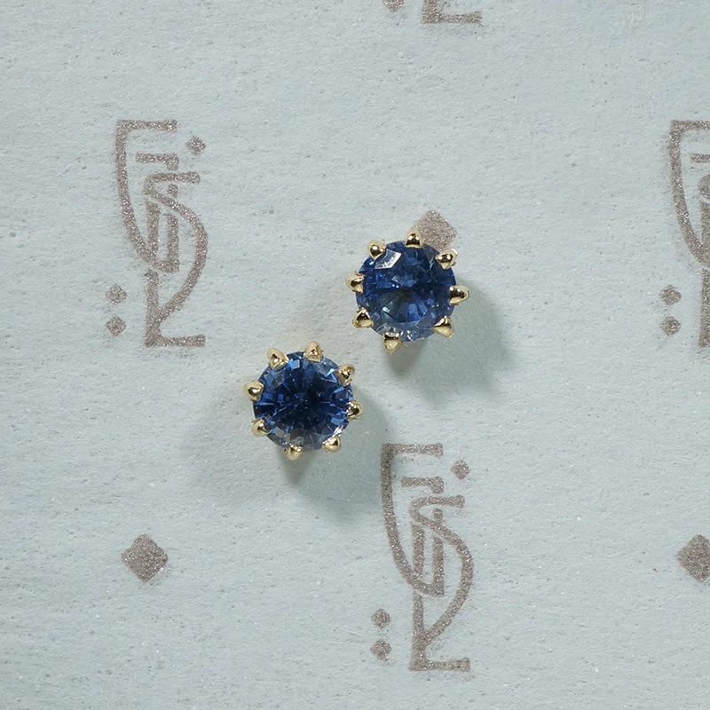 Fashionable Earrings for Parties-Sparkling Sapphire 14k Yellow Gold Stud Earrings