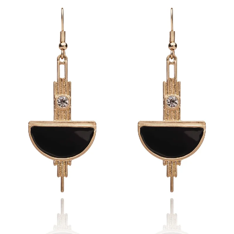 Custom Diamond Earrings-Black And Gold Vintage Earrings: 1920s Style Long Drop Earrings