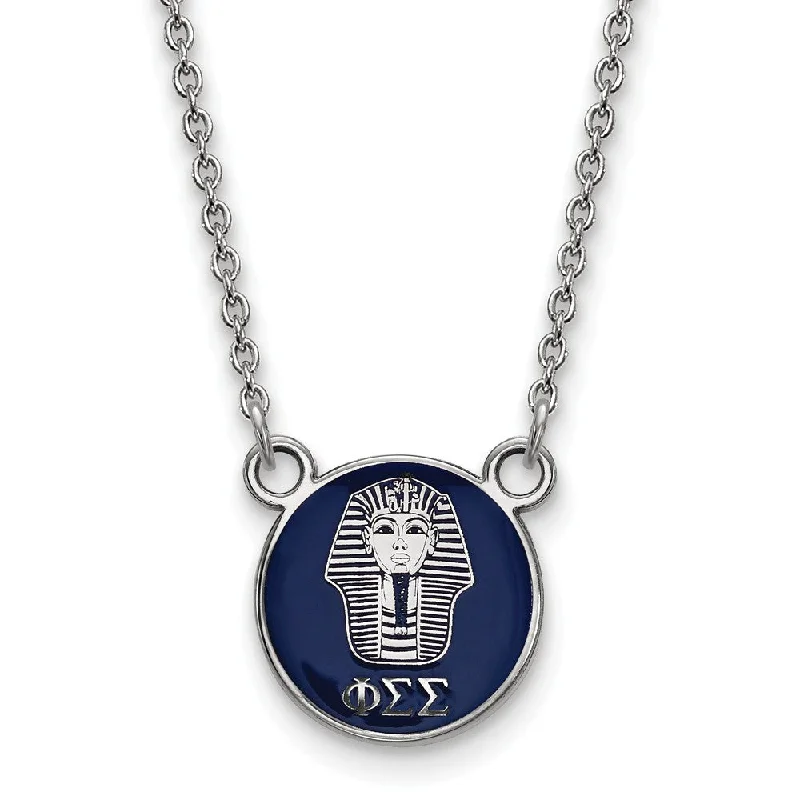 Simple Gold Chain Necklace for Women-Sterling Silver Phi Sigma Sigma Small Navy Enamel Sphinx Disc Necklace