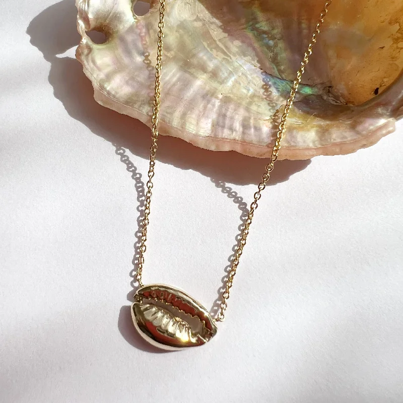 Gold Necklace with Initial Pendant-Baby 14k Cowrie necklace