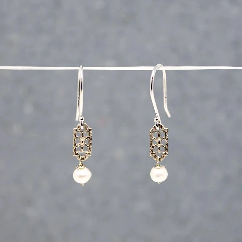 Timeless Earrings for Special Occasions-White Gold Filigree & Pearl Earrings by brunet