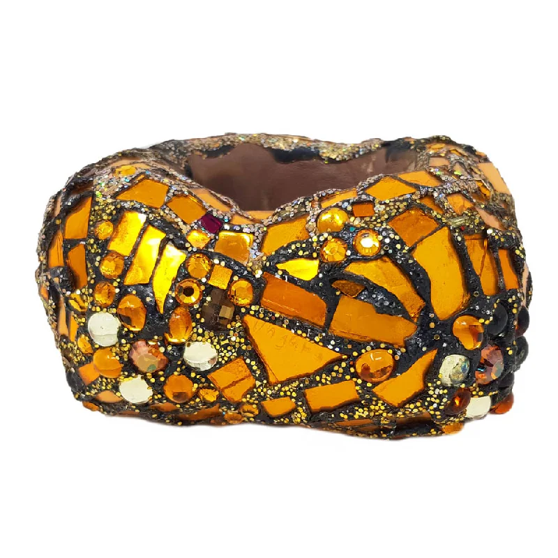 Colorful Bangles for Festivals-GOLD AND ORANGE LARGE CHUNKY BANGLE