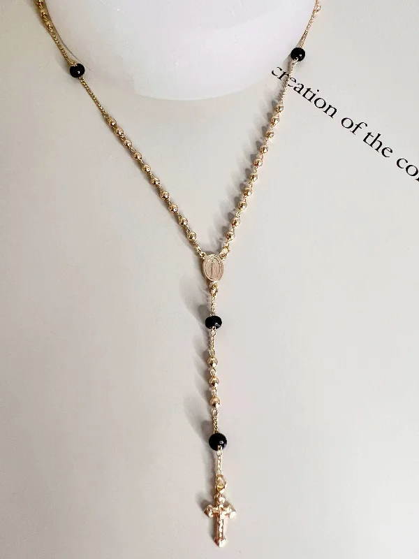 Long Chain Necklace for Stylish Look-Velani Black Beads Rosary Necklace