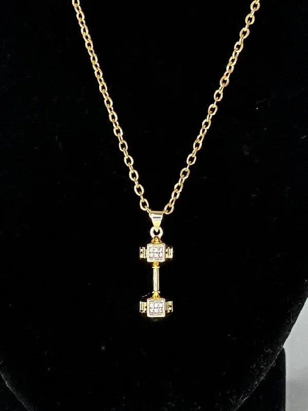 Crystal Bead Necklace for Casual Wear-Gold Women’s Pendant Necklace with Gold Dumbbell