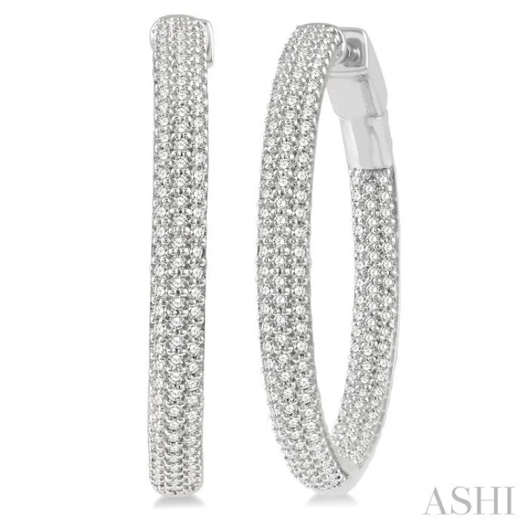 Handmade Earrings for Gift Ideas-1 Ctw Close Knit Round Cut Diamond Hoop Earring in 14K White Gold