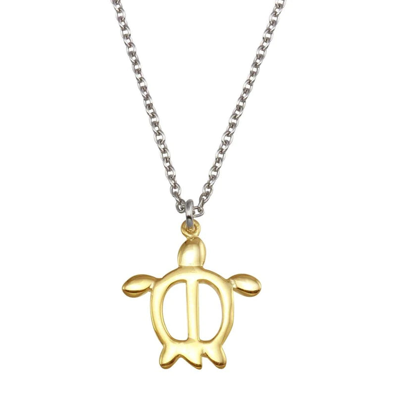 Wedding Necklace for Brides-Silver 925 Two Toned Turtle Pendant Necklace