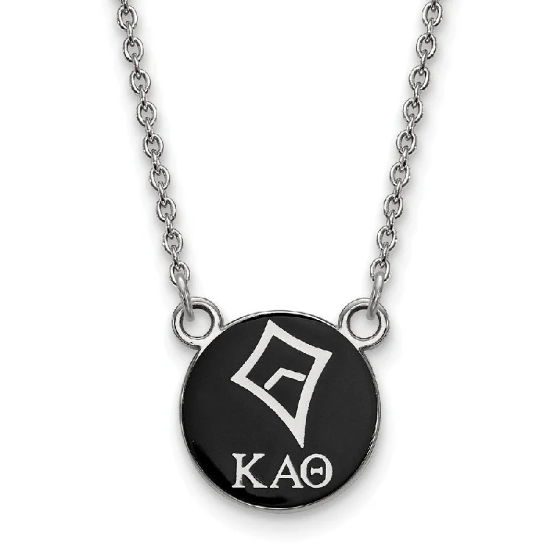 Vintage Style Chain Necklace-Sterling Silver Kappa Alpha Theta Sm Black Enamel Kite Disc Necklace