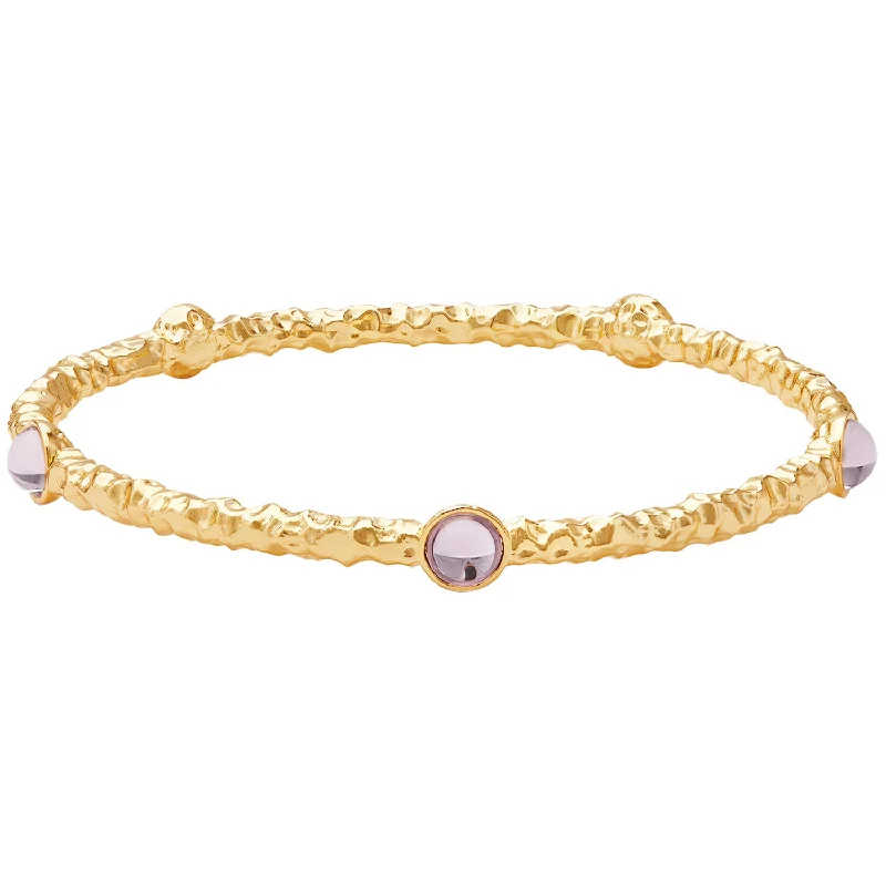 Multi-colored Gemstone Bangles for Casual Style-Cabochon Rose Quartz & Gold Push-On Bangle