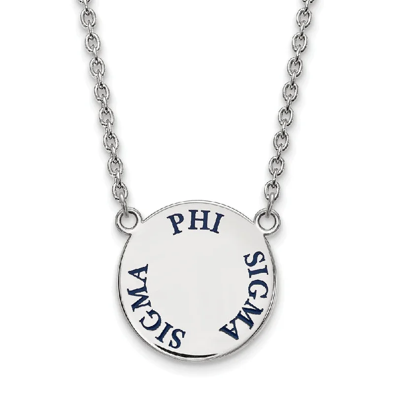 Rose Gold Necklace for Women-Sterling Silver Phi Sigma Sigma Large Blue Enamel Necklace