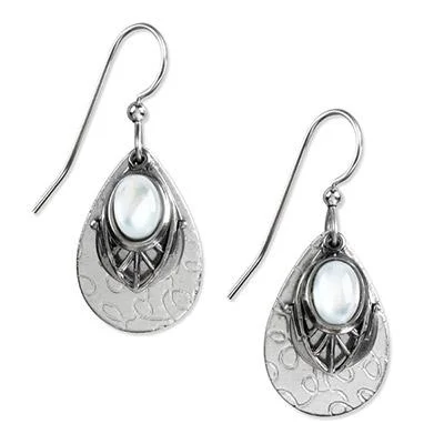 Chic Pearl Earrings for Dinner Parties-Silver Forest Earrings Silver White Stone Filigree on Teardrop