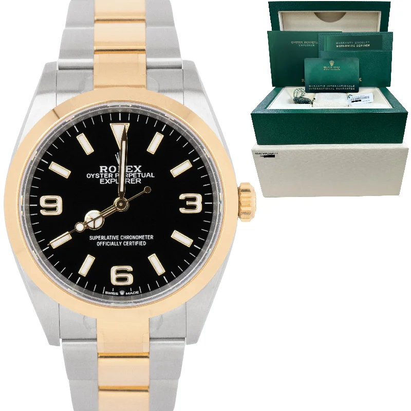 Elegant Watches for Brides-2021 JUNE Rolex Explorer I Black Two-Tone Gold Stainless Steel 36mm 124273 Watch