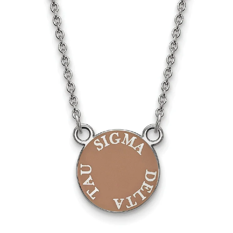 Pendant Necklace for Casual Style-Sterling Silver Sigma Delta Tau Small Enamel Disc Necklace