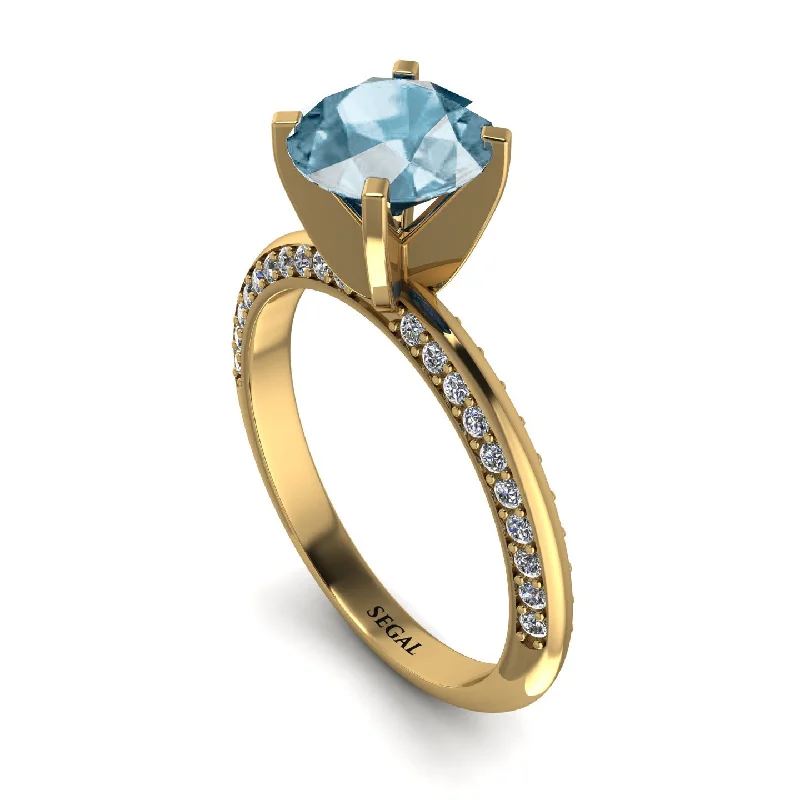 Custom Gold Wedding Ring for Women-Classic Aquamarine Ring With A Twist - Leilani No. 401