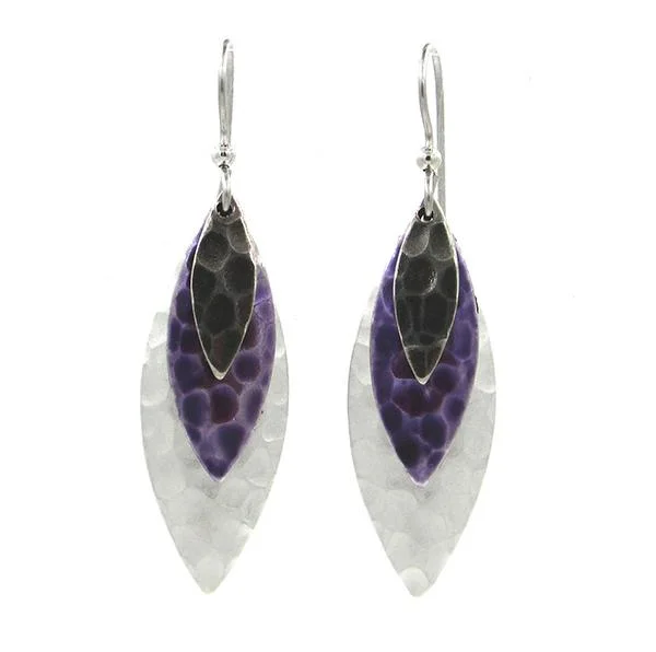 Modern Earrings for Women-Silver Forest Earrings Silver Purple Black Hammered Footballs