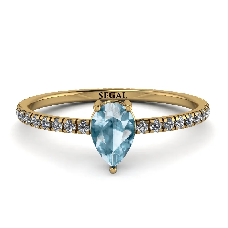 Wedding Ring with Diamond Accent-Pear Aquamarine Ring With Micro Pave - Taylor No. 401