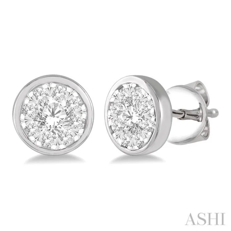 Personalized Earrings for Gifts-1/2 ctw Medallion Lovebright Round Cut Diamond Bezel Stud Earring in 14K White Gold