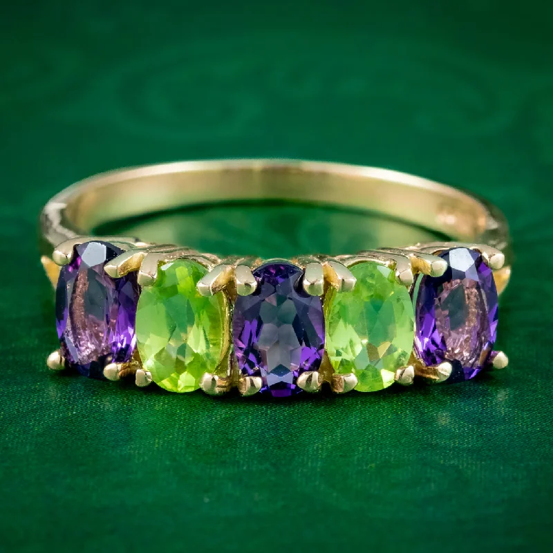 Wedding Ring with Matching Engagement Ring-Edwardian Suffragette Style Ring Amethyst Peridot 9ct Gold