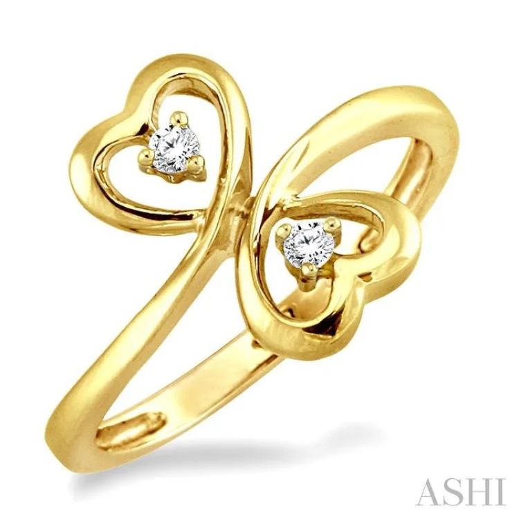 Custom Diamond Ring for Engagement-1/20 Ctw Round Cut Dual Heart Diamond Ring in 10K Yellow Gold