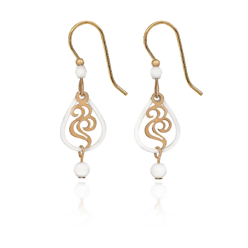 Custom Earrings for Personalized Style-Silver Forest White and Gold Swirl Earrings