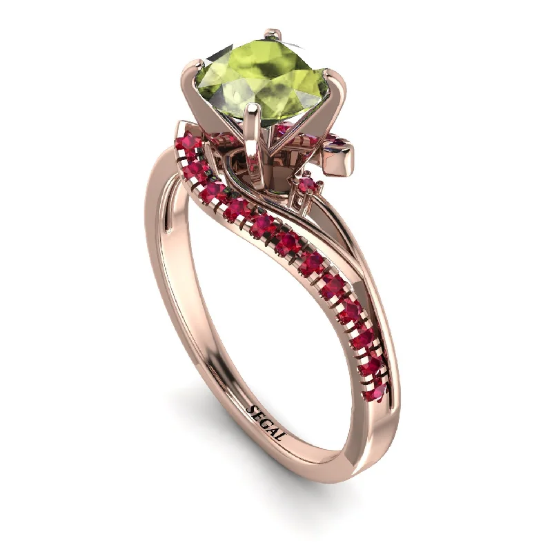 Handmade Gold Ring for Gifts-Twist Shank Peridot Engagement Ring - Maria No. 711