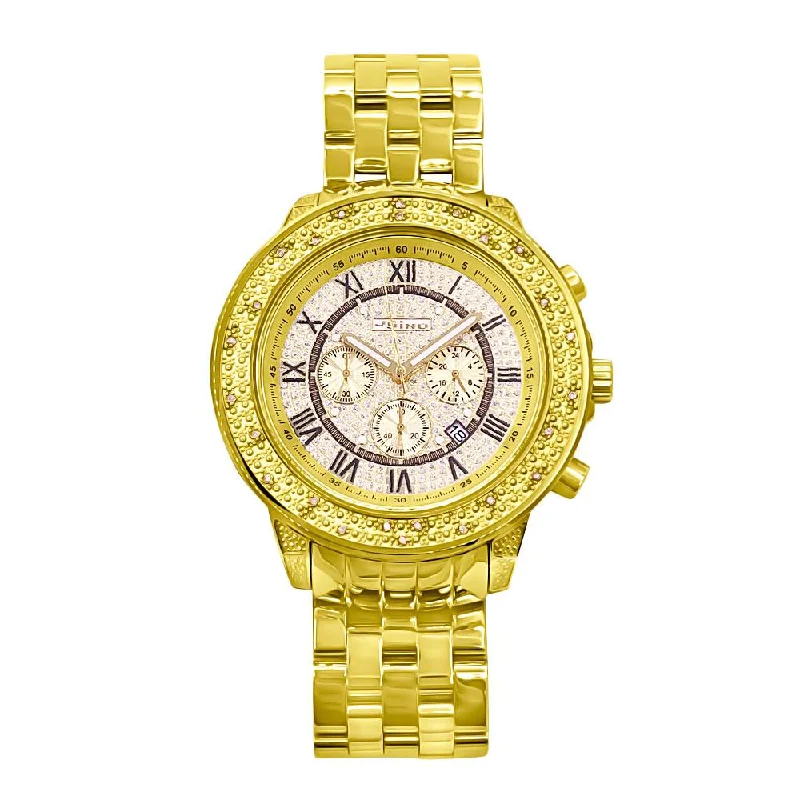 Best Watches for Outdoor Adventures-Gold Roman Chrono Dial .25 Carat Diamond Hip Hop Watch JoJino