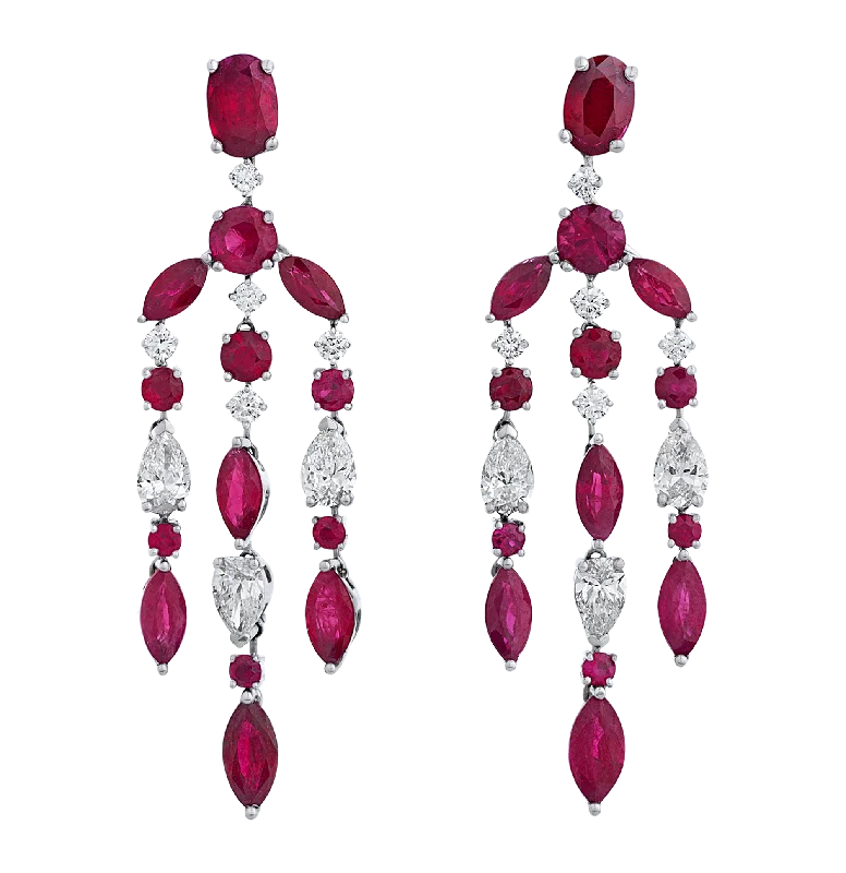 Statement Silver Earrings for Bold Style-Ruby Chandelier Earrings, 6.12 carats